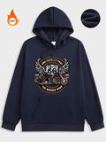 Men'WB shield Letter & Motorcycle Print Drawstring Hoodie, Casual Regular Fit Pocket Long Sleeve Hooded Sweatshirt, Men...