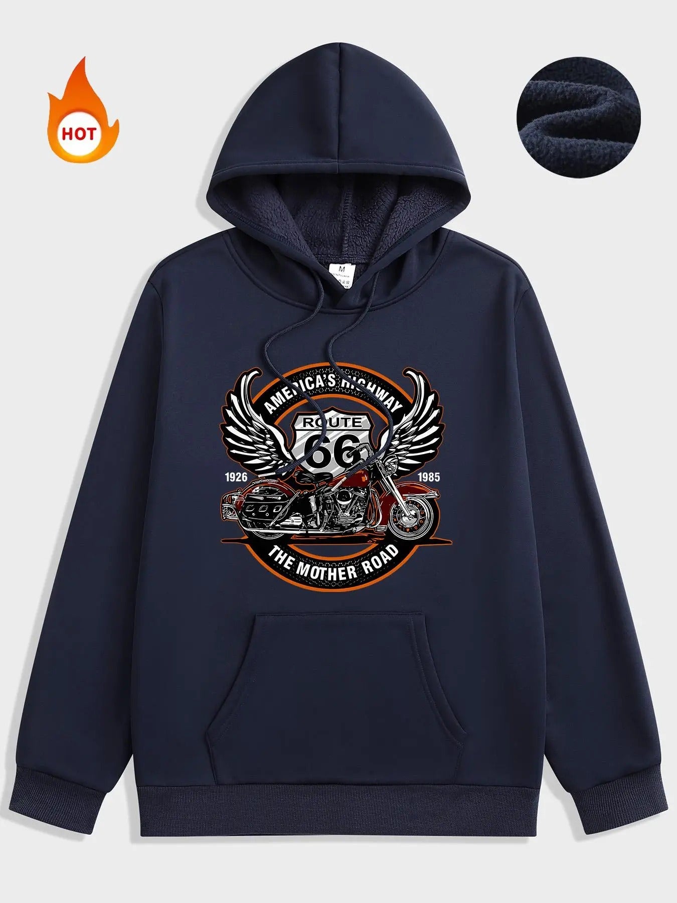 Men'WB shield Letter & Motorcycle Print Drawstring Hoodie, Casual Regular Fit Pocket Long Sleeve Hooded Sweatshirt, Men...