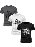 Men'WB shield Letter & Motorcycle Print Round Neck Tee, Regular Fit Casual Short Sleeve Graphic T-Shirt for Summer,...