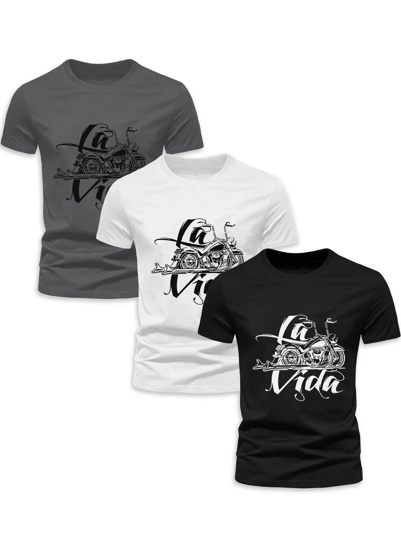 Men'WB shield Letter & Motorcycle Print Round Neck Tee, Regular Fit Casual Short Sleeve Graphic T-Shirt for Summer,...