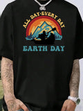 Men'WB shield Letter & Mountain Print Round Neck Tee, Regular Fit Casual Crew Neck Short Sleeve T-shirt, Ladies Summer...