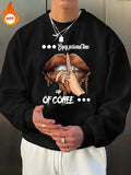 Men'WB shield Letter & Mouth & Hand Print Drop Shoulder Fleece Lined Sweatshirt, Casual Regular Fit Long Sleeve Round...