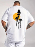 Men'WB shield Letter & Palm Tree Print Round Neck Tee, Loose Casual Short Sleeve T-shirt for Summer, Men'WB shield Top...
