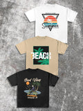 Men'WB shield Letter & Palm Tree Print Short Sleeve Tee, Regular Fit Casual Round Neck Graphic T-shirt for Summer, Men'WB...
