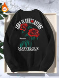 Men'WB shield Letter & Rose Print Sweatshirt, Loose Casual FOG Comfy Long Sleeve Pullover for Fall & Winter, Men'WB...