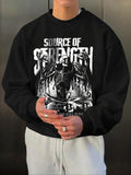 Men'WB shield Letter & Skeleton Print Drop Shoulder Sweatshirt, Regular Fit Street FOG Comfy Long Sleeve Round Neck...