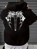 Men'WB shield Letter & Skeleton Print Drop Shoulder TNF Lined Hoodie, Fashion Casual Regular Fit Drawstring Pocket Hooded...