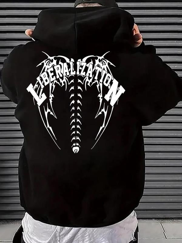 Men'WB shield Letter & Skeleton Print Drop Shoulder TNF Lined Hoodie, Fashion Casual Regular Fit Drawstring Pocket Hooded...