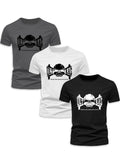 Men'WB shield Letter & Skull Print Round Neck Graphic Tee, Regular Fit Casual Short Sleeve T-shirt for Summer, Men'WB...