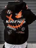 Men'WB shield Letter & Smile TNF Print Drop Shoulder Hoodie, Regular Fit Street Drawstring Pocket Hooded Sweatshirt for...