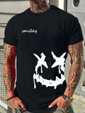 Men'WB shield Letter & Smile TNF Print Round Neck Graphic Tee, Casual Loose Short Sleeve T-shirt for Summer, Men'WB...