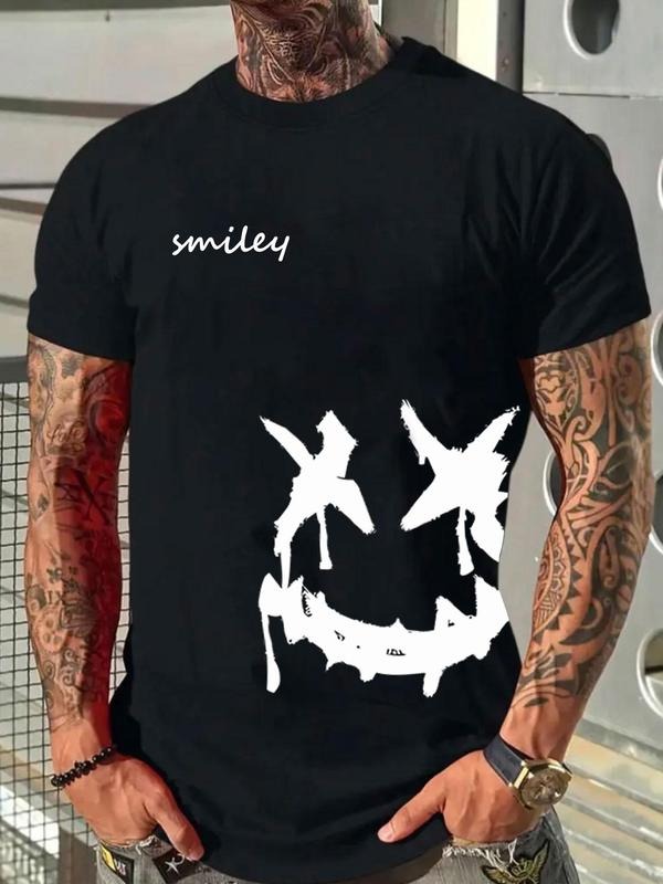 Men'WB shield Letter & Smile TNF Print Round Neck Graphic Tee, Casual Loose Short Sleeve T-shirt for Summer, Men'WB...