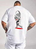 Men'WB shield Letter & Spiky hair fighters Print Round Neck Tee, Loose Casual Short Sleeve Crew Neck T-Shirt for Summer,...
