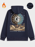 Men'WB shield Letter & Sun Print Drawstring Pocket Hoodie, Regular Fit Casual Long Sleeve Hooded Sweatshirt for Fall &...