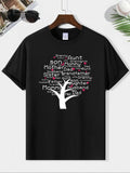 Men'WB shield Letter & Tree Print Round Neck Tee, Regular Fit Casual Comfy Short Sleeve T-Shirt for Daily Wear, Men'WB...