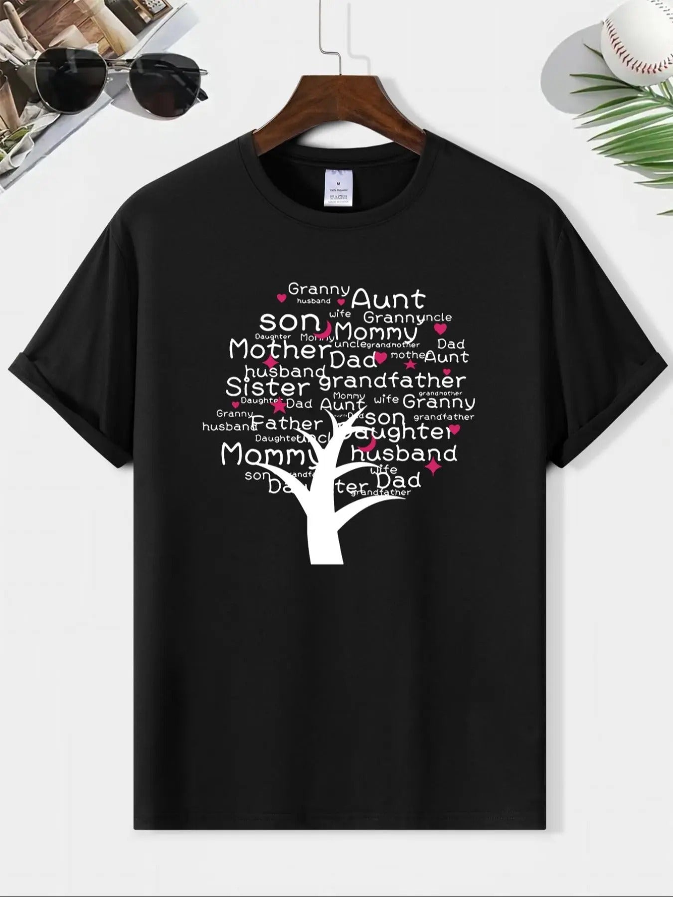 Men'WB shield Letter & Tree Print Round Neck Tee, Regular Fit Casual Comfy Short Sleeve T-Shirt for Daily Wear, Men'WB...
