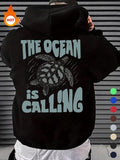 Men'WB shield Letter & Turtle Print Drawstring Hoodie, Casual Comfy Regular Fit Pocket Hooded Sweatshirt for Fall &...