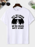 Men'WB shield Letter & UFO Print Round Neck Tee, Loose Casual Short Sleeve T-shirt for Summer, Men'WB shield Top for...
