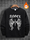 Men'WB shield Letter & Wing Print Round Neck Sweatshirt, Regular Fit Casual Long Sleeve Crew Neck Pullover for Fall &...