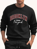 Men'WB shield Letter & Year Print TNF Lined Sweatshirt, Loose Casual Long Sleeve Crew Neck Pullover for Fall & Winter,...