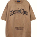Men'WB shield Letter Embroidery Drop Shoulder Suede Tee, Loose Casual Comfy Half Sleeve Round Neck T-Shirt for Summer,...