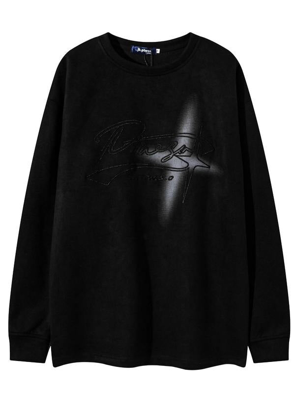 Men'WB shield Letter Embroidery Drop Shoulder Sweatshirt, Loose Casual FOG Comfy Long Sleeve Round Neck Pullover for...
