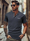 Men'WB shield Letter Embroidery Half Placket Polo Shirt, Loose Casual Short Sleeve Top for Summer, Fashion Men'WB shield...