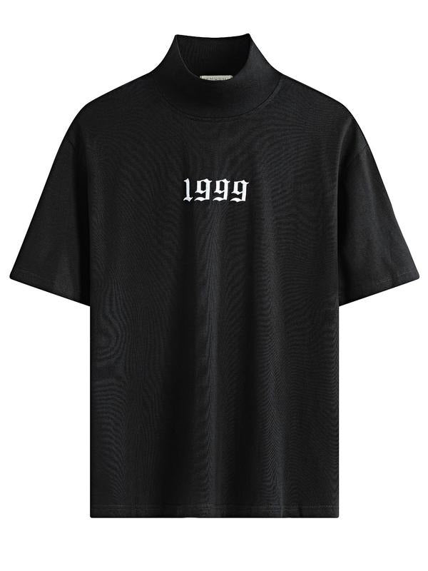 Men'WB shield Letter Embroidery Half Turtleneck T-shirt, Loose Casual Fashion Short Sleeve Tee for Summer, Men'WB shield...