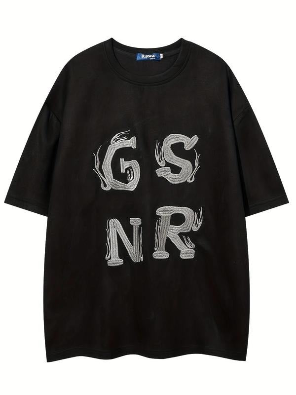 Men'WB shield Letter Embroidery Round Neck Tee, Loose Casual Fashion Short Sleeve T-shirt for Summer, Men'WB shield Top...