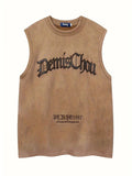 Men'WB shield Letter Embroidery Suede Tank Top, Loose Casual Sleeveless Round Neck Top for Summer, Fashion Men'WB shield...
