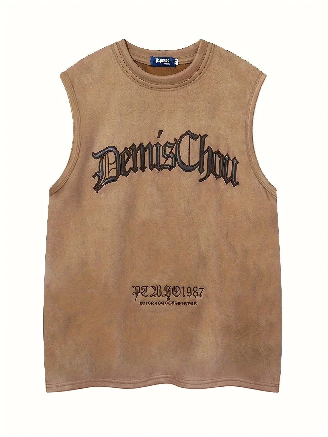 Men'WB shield Letter Embroidery Suede Tank Top, Loose Casual Sleeveless Round Neck Top for Summer, Fashion Men'WB shield...