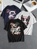 Men'WB shield Letter Graphic Print Round Neck Tee, Regular Fit Casual Short Sleeve T-shirt, Men'WB shield Summer Top for...