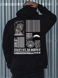 Men'WB shield Letter Print Drawstring Hoodie, Casual Comfy Pocket Long Sleeve Hooded Sweatshirt, Men TNF for Spring &...