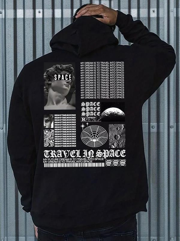 Men'WB shield Letter Print Drawstring Hoodie, Casual Comfy Pocket Long Sleeve Hooded Sweatshirt, Men TNF for Spring &...