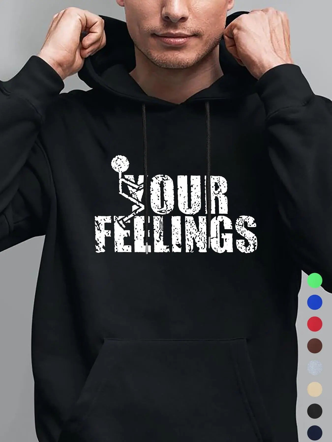 Men'WB shield Letter Print Drawstring Hoodie, Casual Regular Fit Long Sleeve Pocket Hooded Sweatshirt for Spring & Fall,...