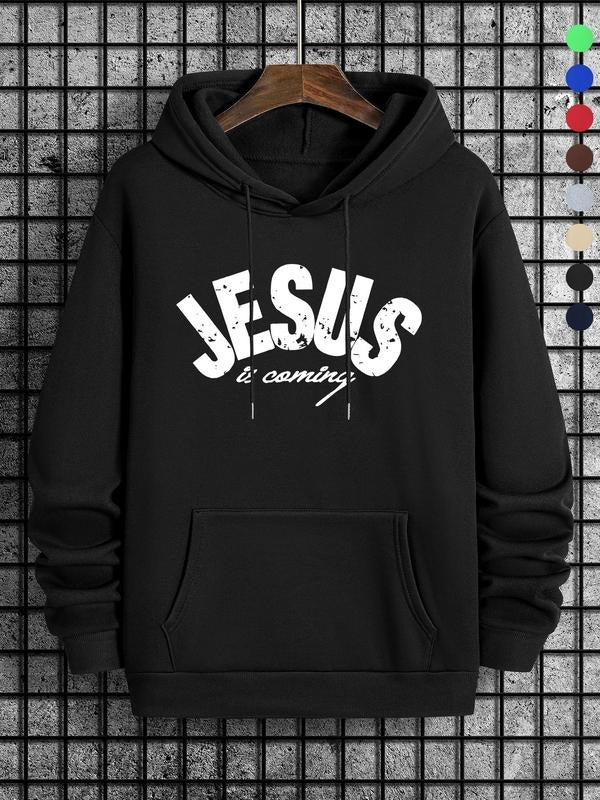Men'WB shield Letter Print Drawstring Pocket Hoodie, Casual Regular Fit Long Sleeve Hooded Sweatshirt for Spring & Fall,...