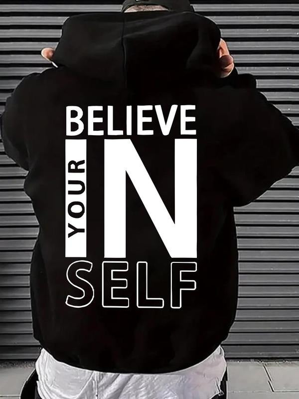Men'WB shield Letter Print Drop Shoulder Hoodie, Fashion Casual Regular Fit Drawstring Pocket Hooded Sweatshirt for Daily...