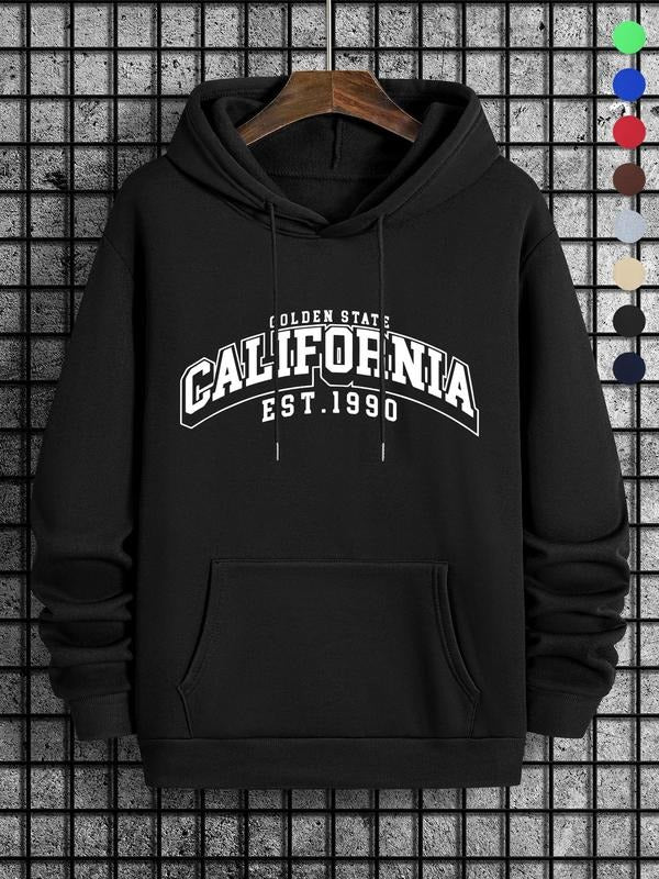Men'WB shield Letter Print Drop Shoulder Hoodie, Fashion Casual Regular Fit Drawstring Pocket Hooded Sweatshirt for Daily...
