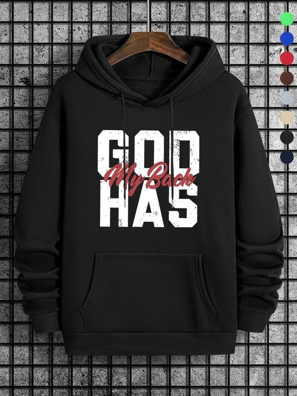 Men'WB shield Letter Print Drop Shoulder Hoodie, Fashion Casual Regular Fit Drawstring Pocket Hooded Sweatshirt for Daily...