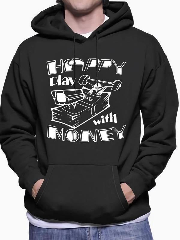 Men'WB shield Letter Print Drop Shoulder Hoodie, Fashion Casual Regular Fit Drawstring Pocket Hooded Sweatshirt for Daily...