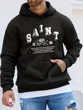 Men'WB shield Letter Print Drop Shoulder Hoodie, Fashion Casual Regular Fit Drawstring Pocket Hooded Sweatshirt for Daily...