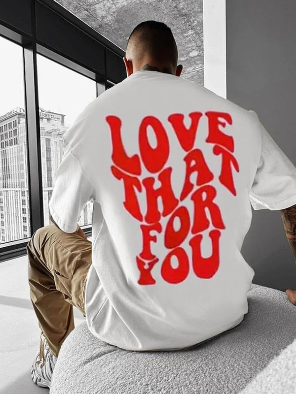 Men'WB shield Letter Print Drop Shoulder Tee, Summer TNF, Regular Fit Fashion Casual Crew Neck T-Shirt for Daily Holiday...