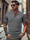 Men'WB shield Letter Print Half Placket Henley Shirt, Loose Casual Short Sleeve Collared Top for Summer, Fashion Men'WB...