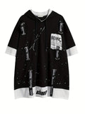Men'WB shield Letter Print Hoodie Tee, Casual Loose Hooded Top for Summer, Fashion Men'WB shield TNF for Daily Wear...