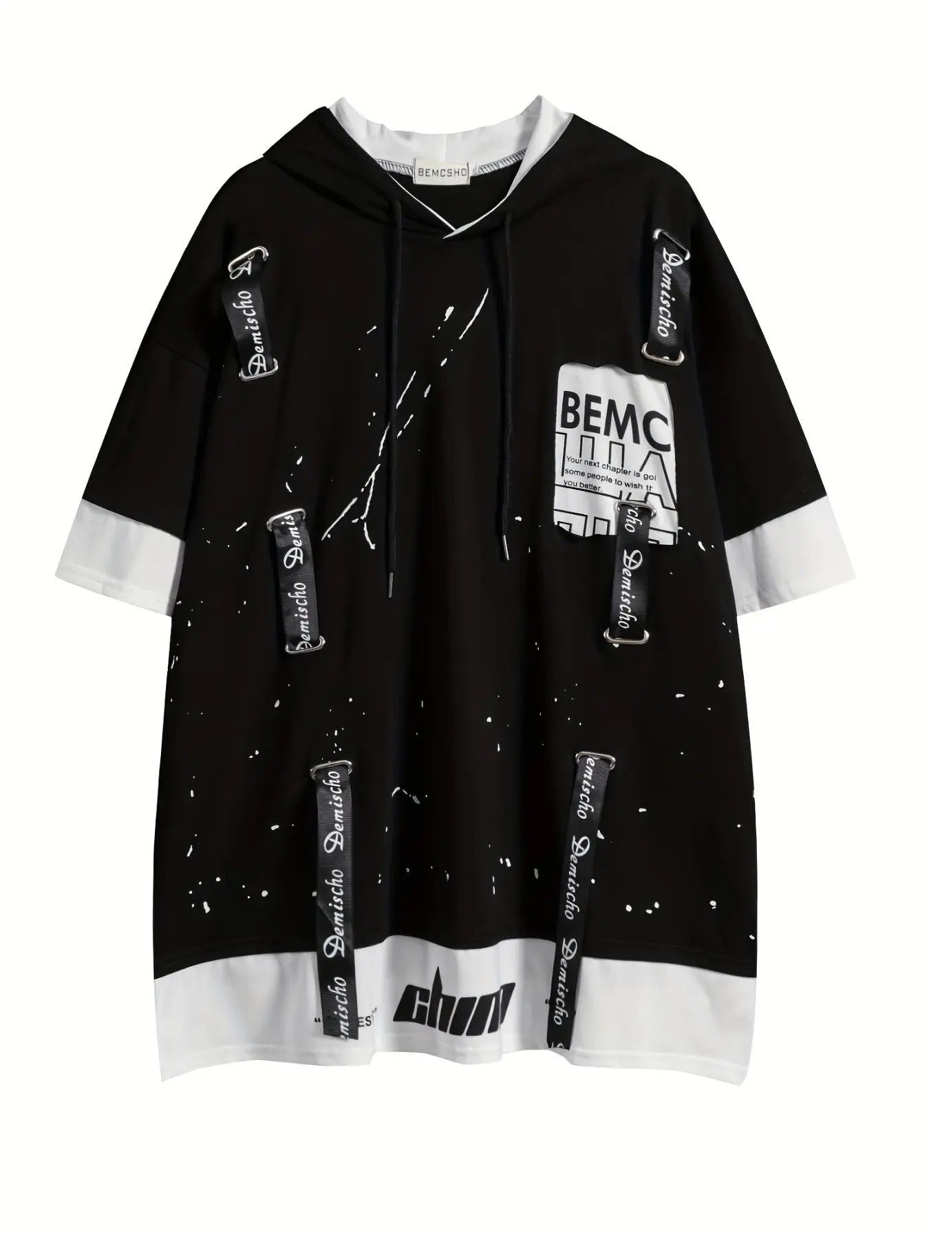 Men'WB shield Letter Print Hoodie Tee, Casual Loose Hooded Top for Summer, Fashion Men'WB shield TNF for Daily Wear...