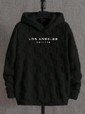 Men'WB shield Letter Print Plush Hoodie, Casual Loose Long Sleeve Hooded Sweatshirt for Fall & Winter, Men'WB shield TNF...