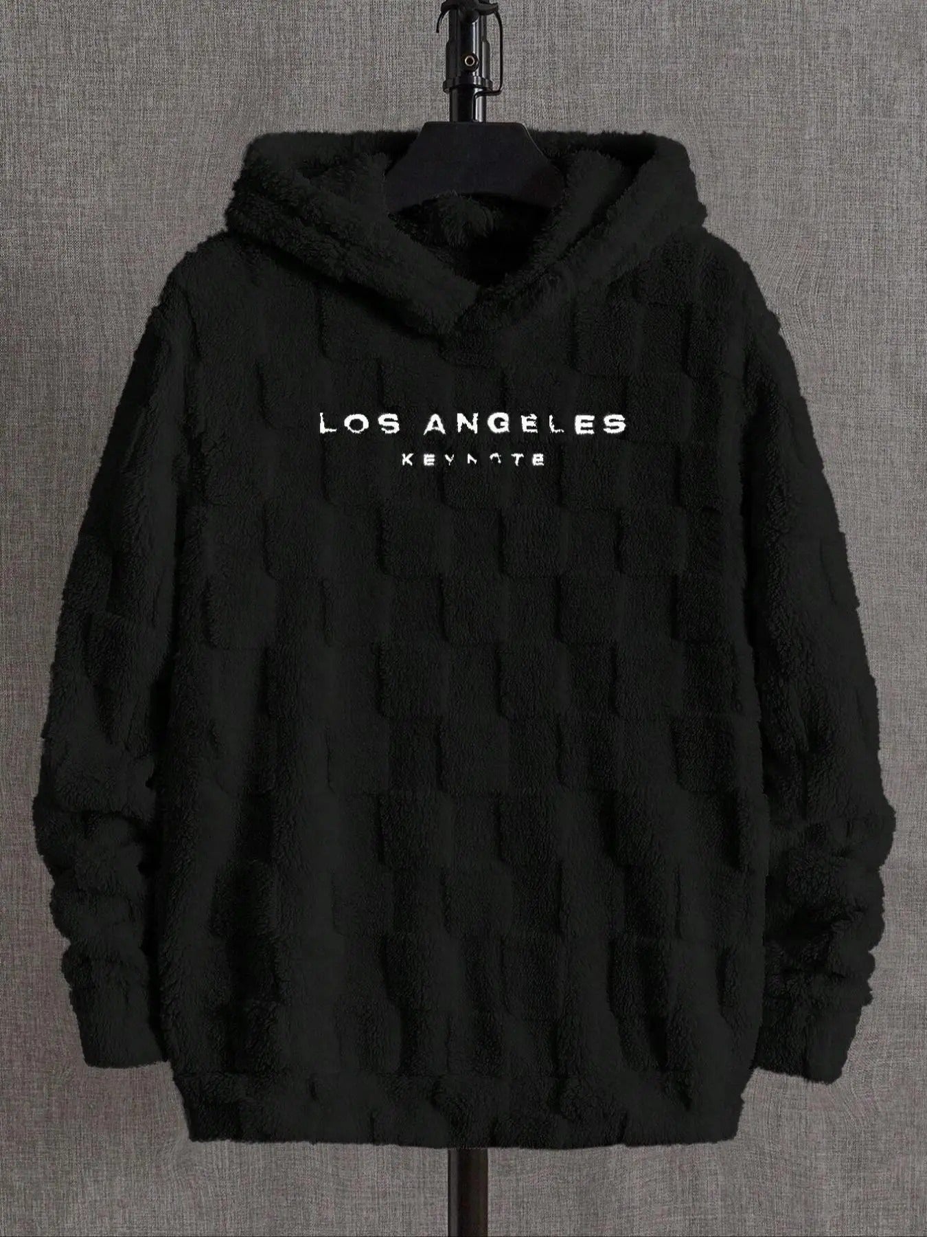 Men'WB shield Letter Print Plush Hoodie, Casual Loose Long Sleeve Hooded Sweatshirt for Fall & Winter, Men'WB shield TNF...