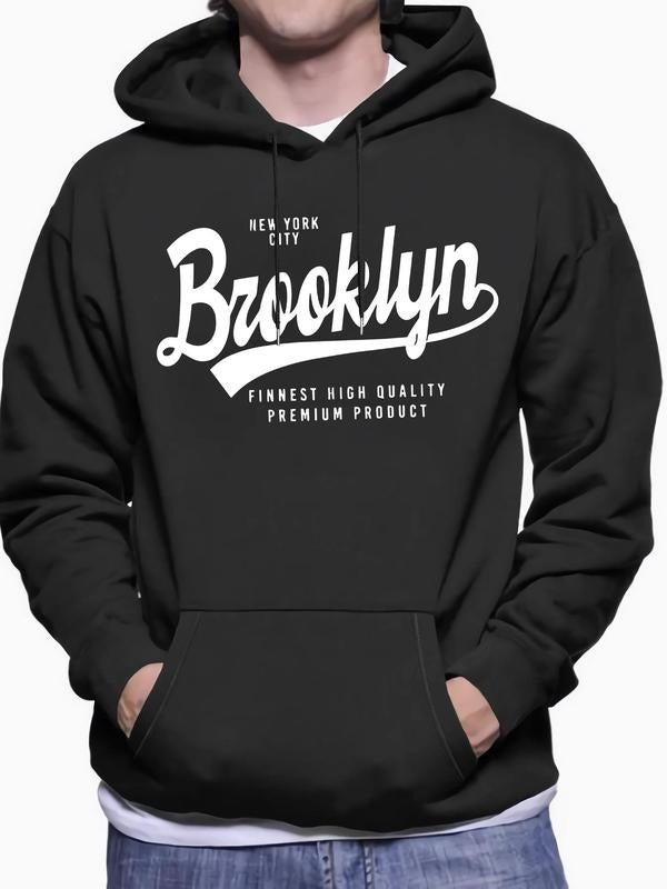 Men'WB shield Letter Print Pocket Drawstring Hoodie, Regular Fit Casual Drop Shoulder Long Sleeve Hooded Sweatshirt,...