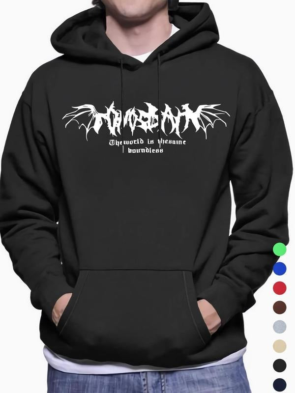 Men'WB shield Letter Print Pocket Drawstring Hoodie, Regular Fit Casual Drop Shoulder Long Sleeve Hooded Sweatshirt,...
