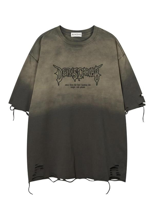 Men'WB shield Letter Print Ripped Tee, Loose Casual Fashion Short Sleeve T-shirt for Summer, Men'WB shield Top for Daily...